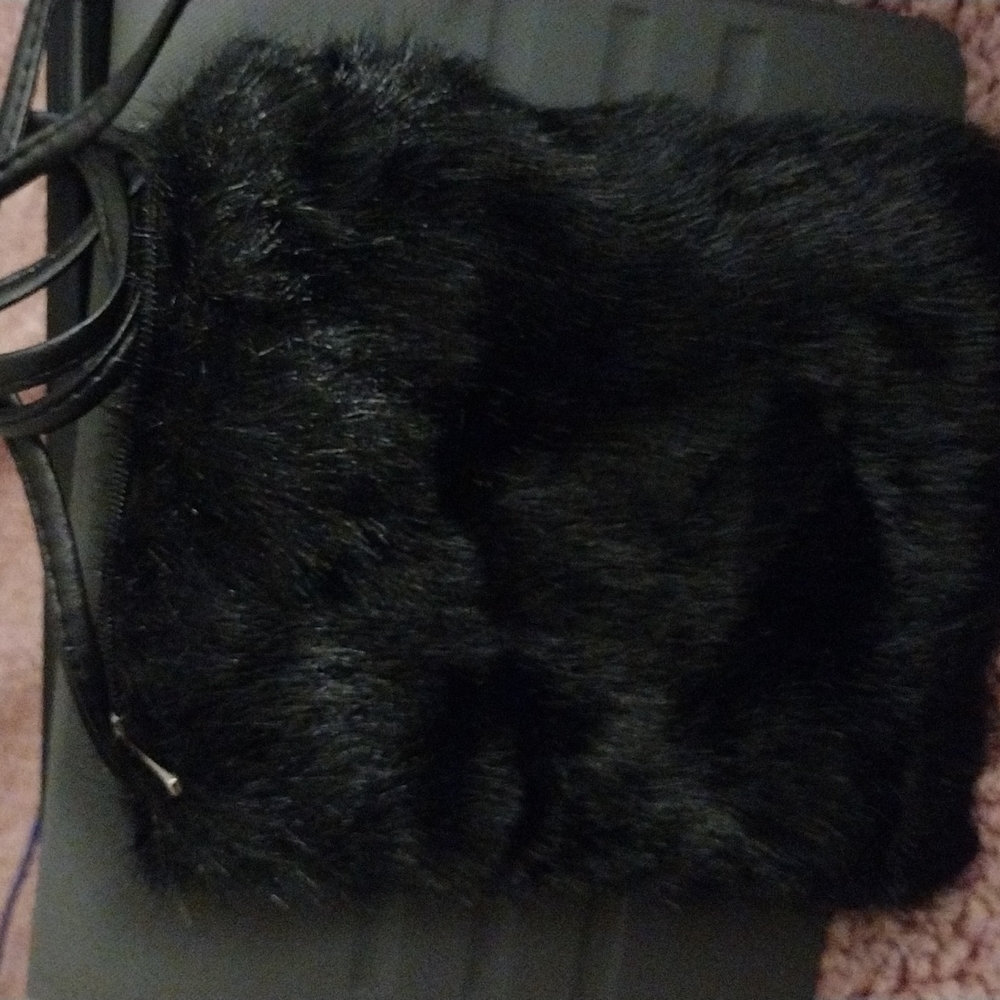 Black furry purse